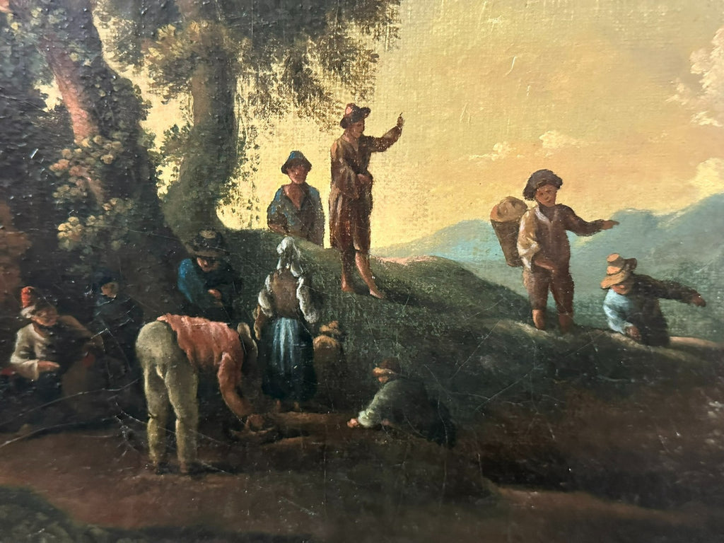 Barock Altmeister Ölgemälde Rastende Bauern Landschaft um 1750