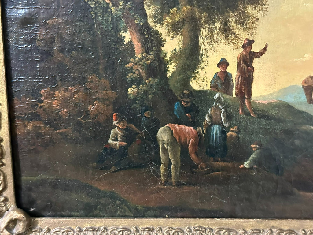 Barock Altmeister Ölgemälde Rastende Bauern Landschaft um 1750