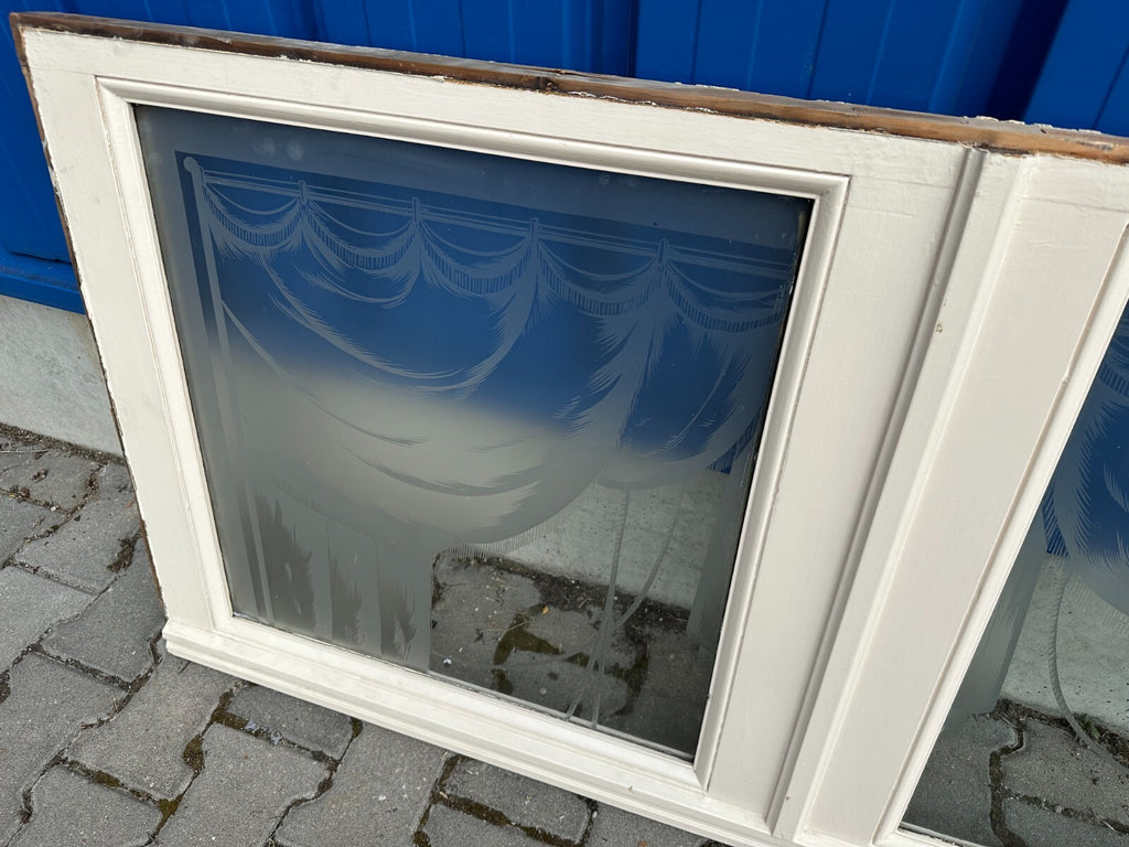 Innenraum Supraporte Fenster Glas Jugendstil um 1900 Girlanden Ätzdekor