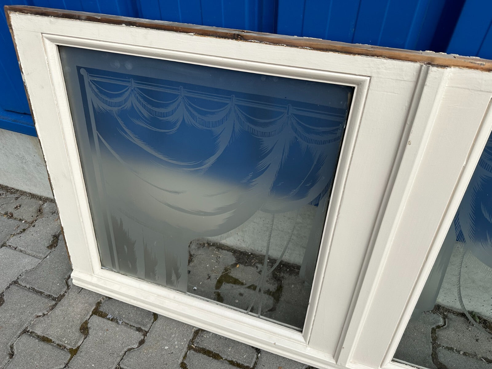 Innenraum Supraporte Fenster Glas Jugendstil um 1900 Girlanden Ätzdekor