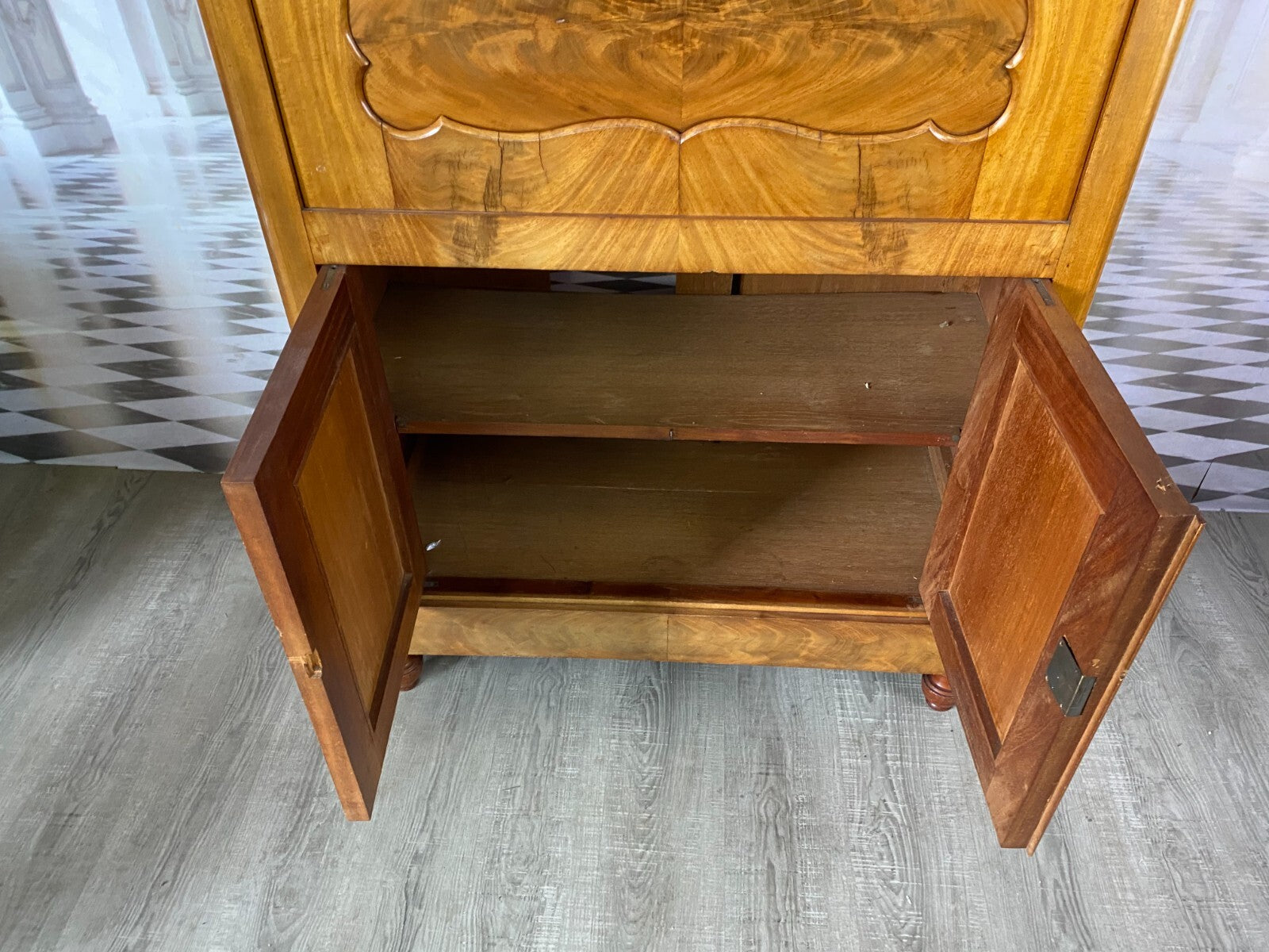 Biedermeier Sekretär um 1860 antik Mahagoni Furnier Innen Birke Schreibmöbel