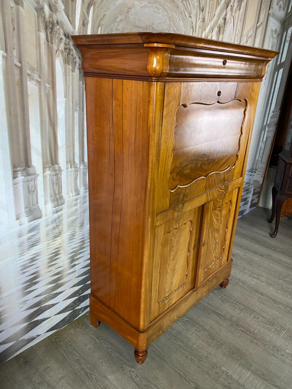 Biedermeier Sekretär um 1860 antik Mahagoni Furnier Innen Birke Schreibmöbel