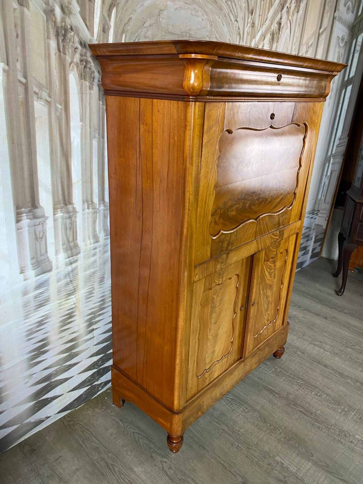 Biedermeier Sekretär um 1860 antik Mahagoni Furnier Innen Birke Schreibmöbel