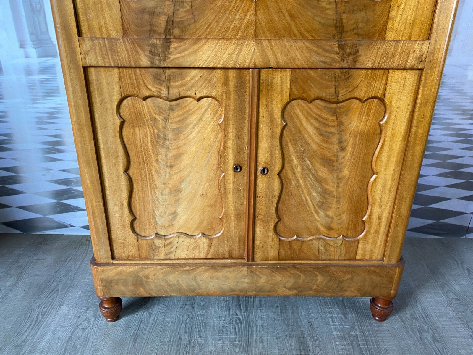 Biedermeier Sekretär um 1860 antik Mahagoni Furnier Innen Birke Schreibmöbel