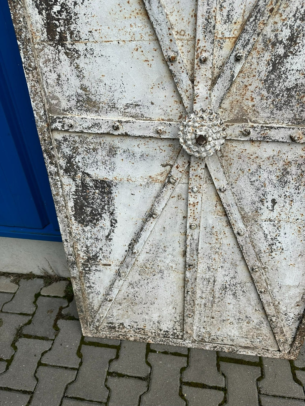 Grosse antike Spät-Gotische Tür Türblatt aus Eisen 16/17 tes Jhdt 86,5x181,5cm