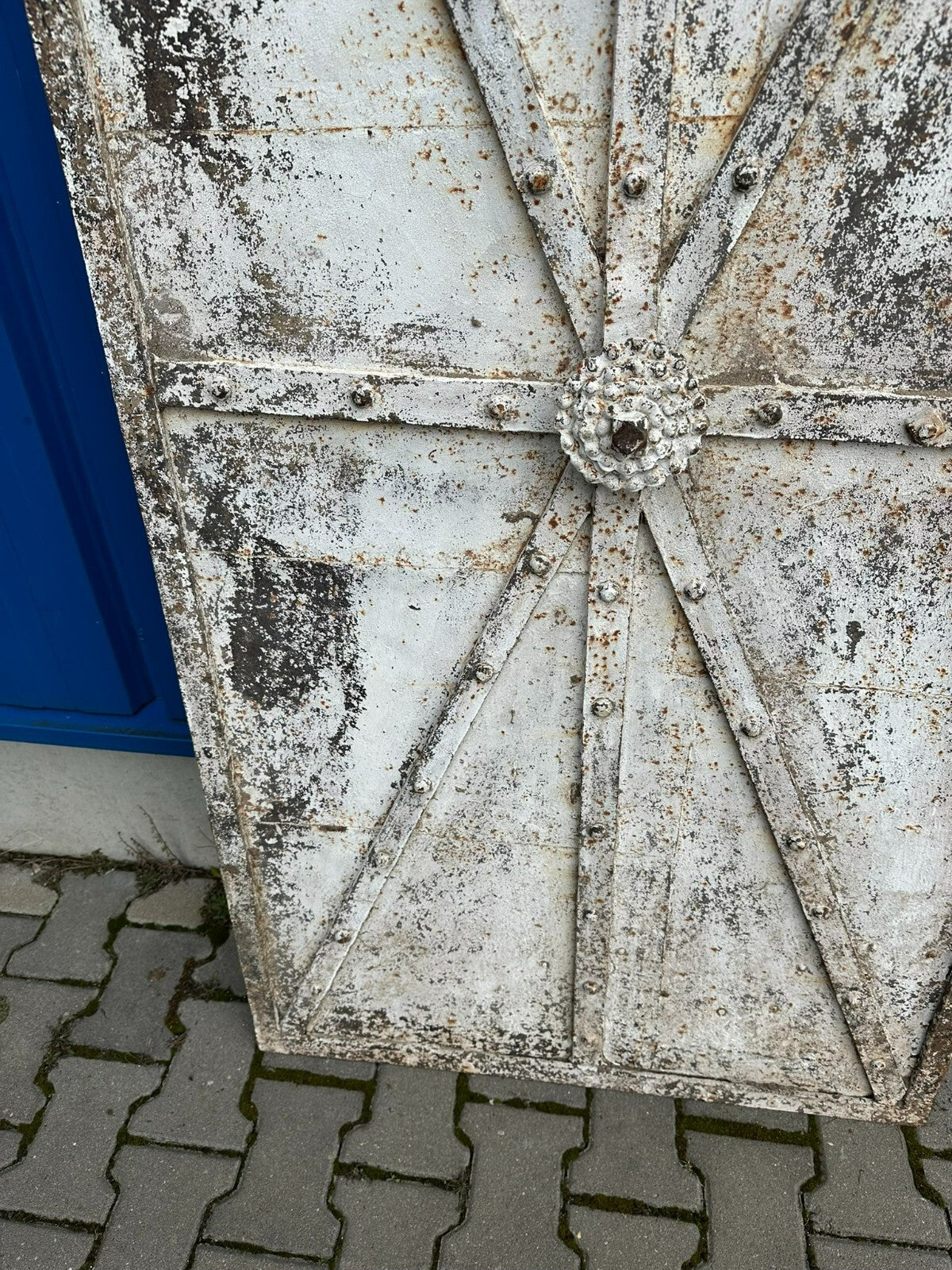 Grosse antike Spät-Gotische Tür Türblatt aus Eisen 16/17 tes Jhdt 86,5x181,5cm