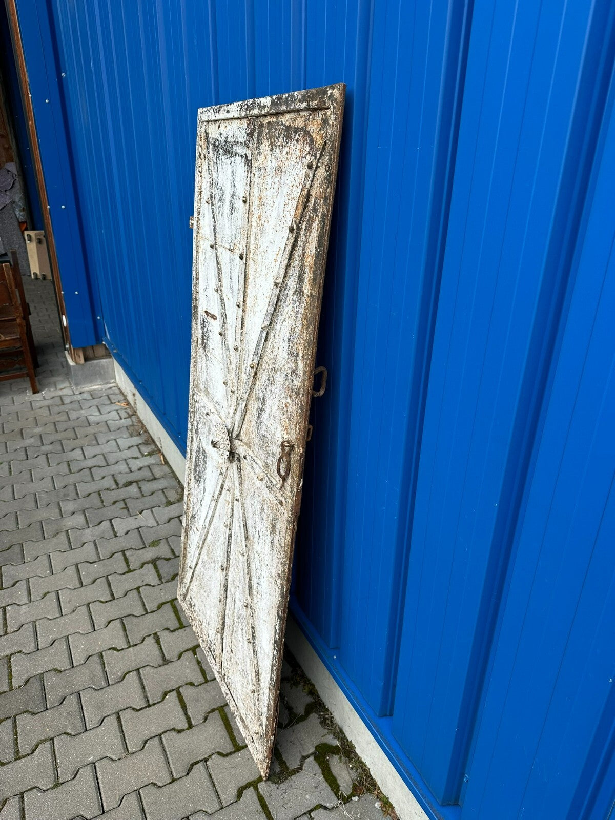 Grosse antike Spät-Gotische Tür Türblatt aus Eisen 16/17 tes Jhdt 86,5x181,5cm