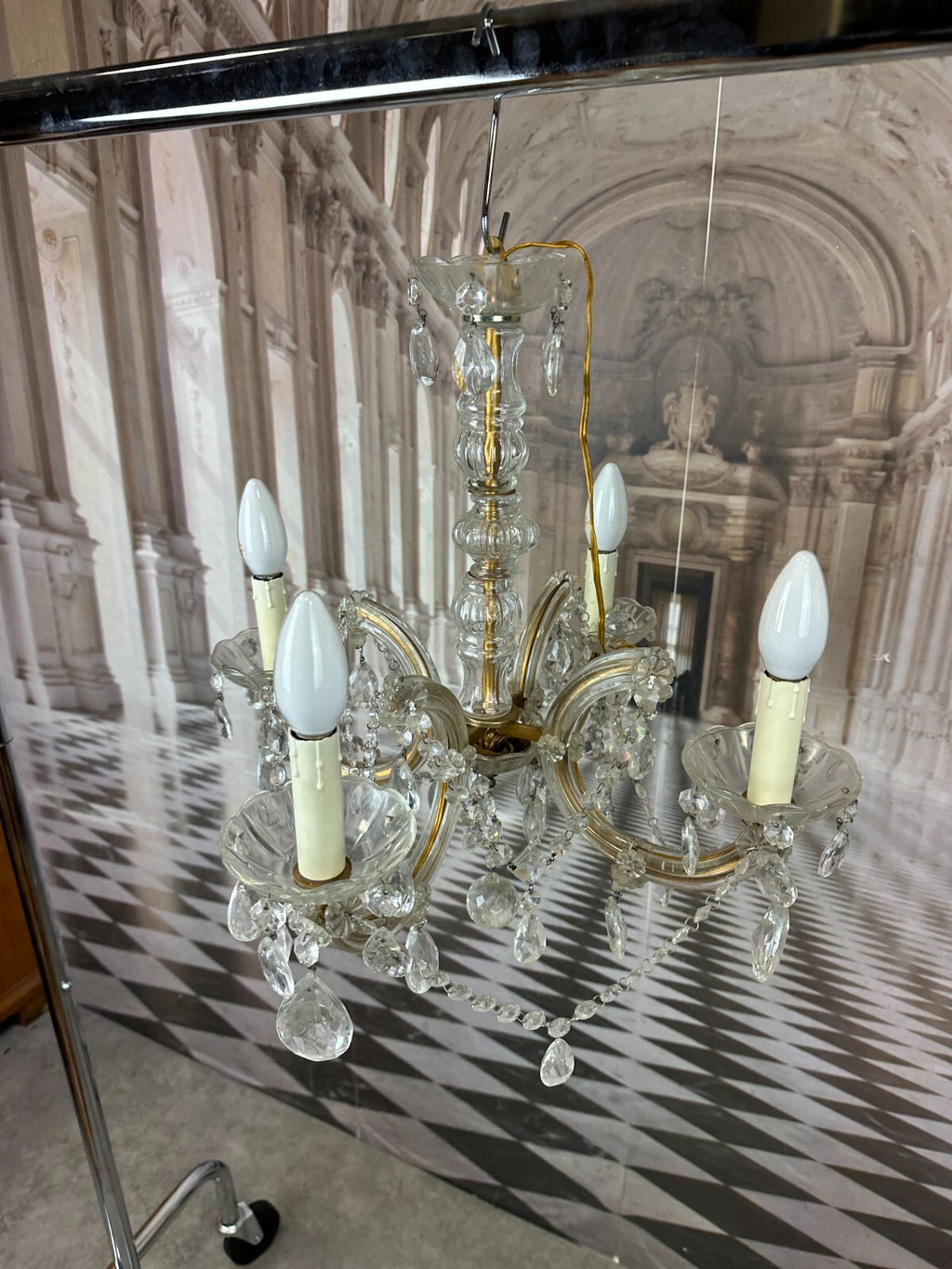 Deckenleuchter aus Glas mit Behang Deckenlampe Prunkleuchter Kronleuchter