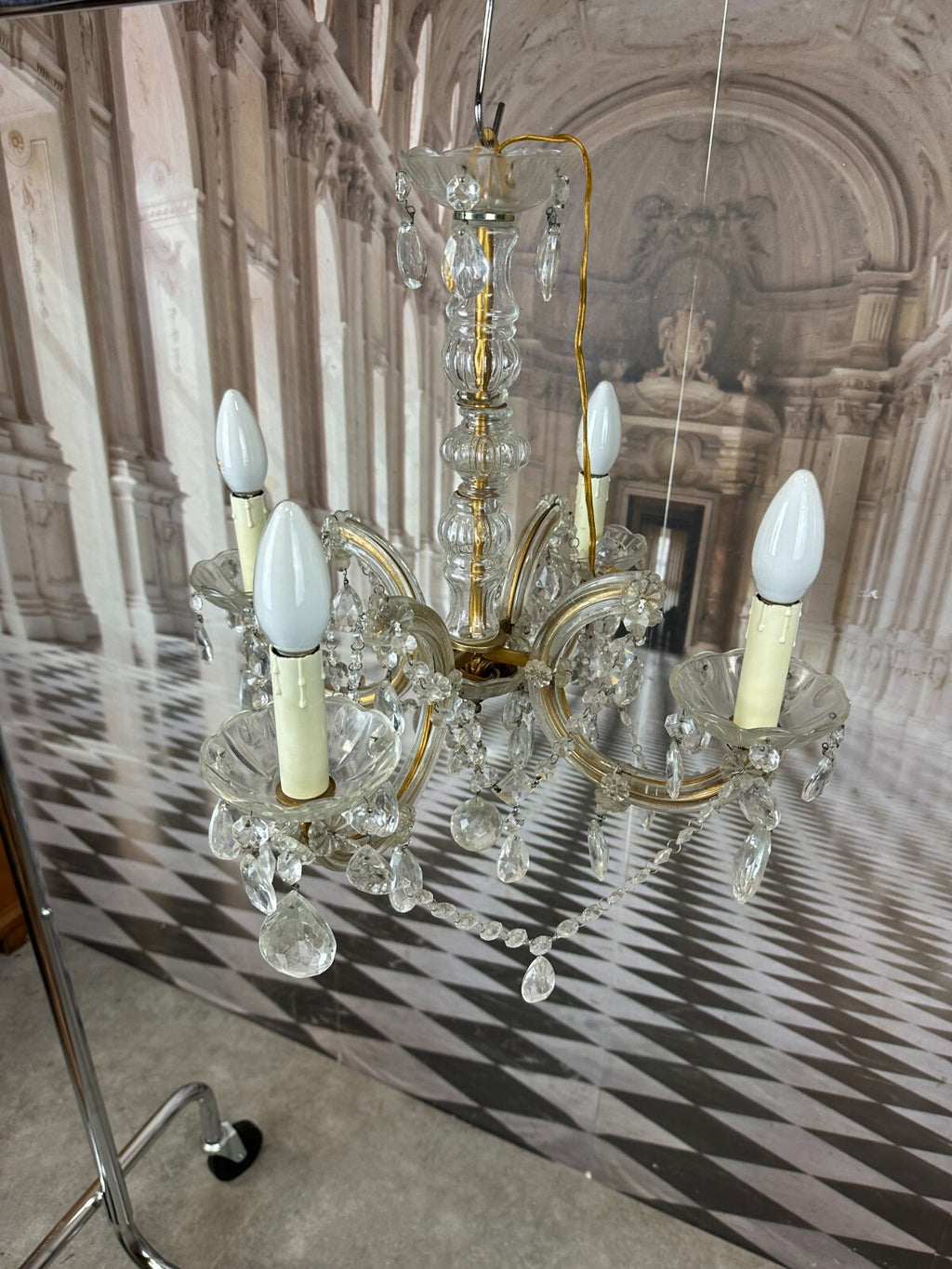 Deckenleuchter aus Glas mit Behang Deckenlampe Prunkleuchter Kronleuchter