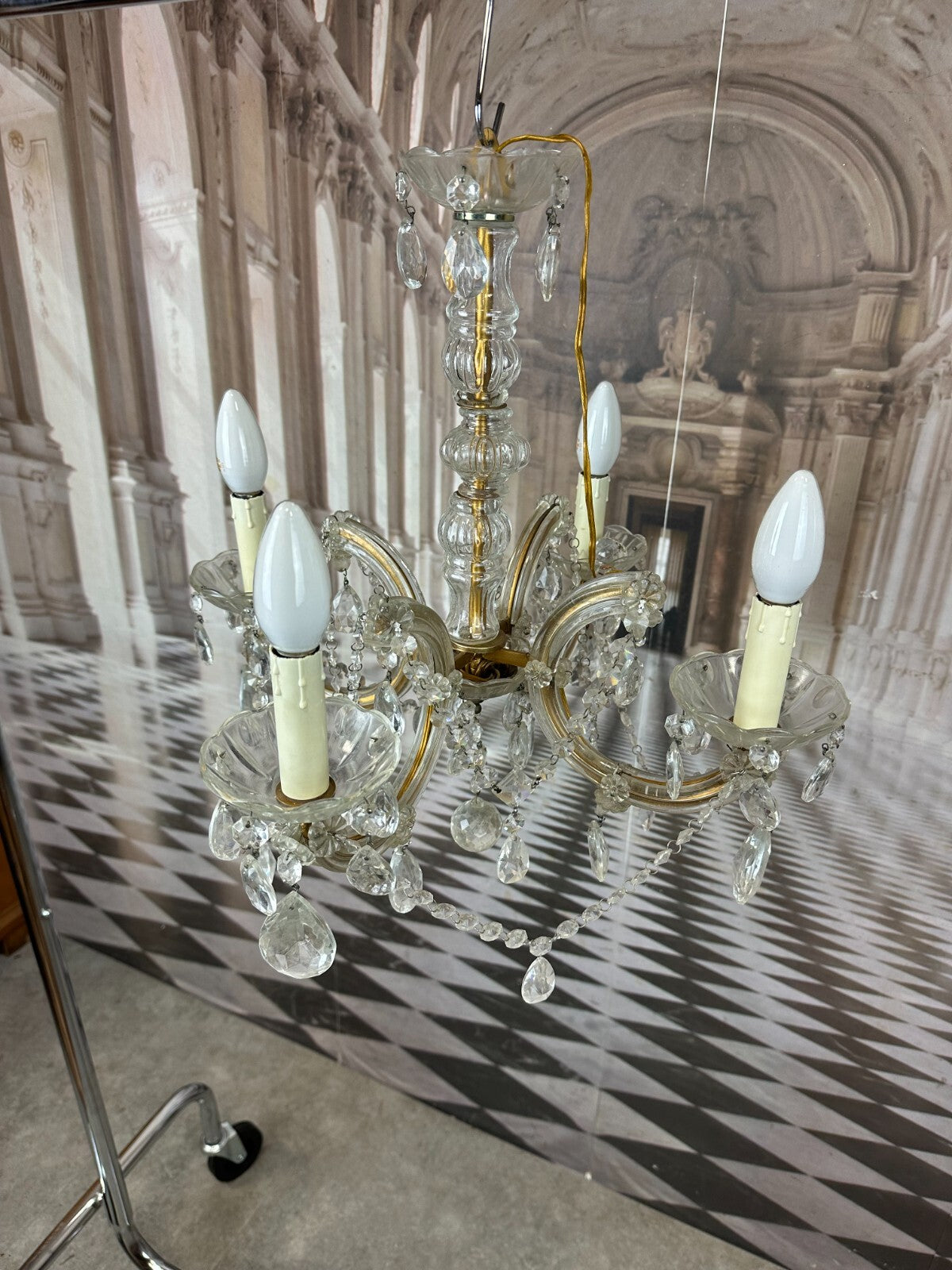 Deckenleuchter aus Glas mit Behang Deckenlampe Prunkleuchter Kronleuchter