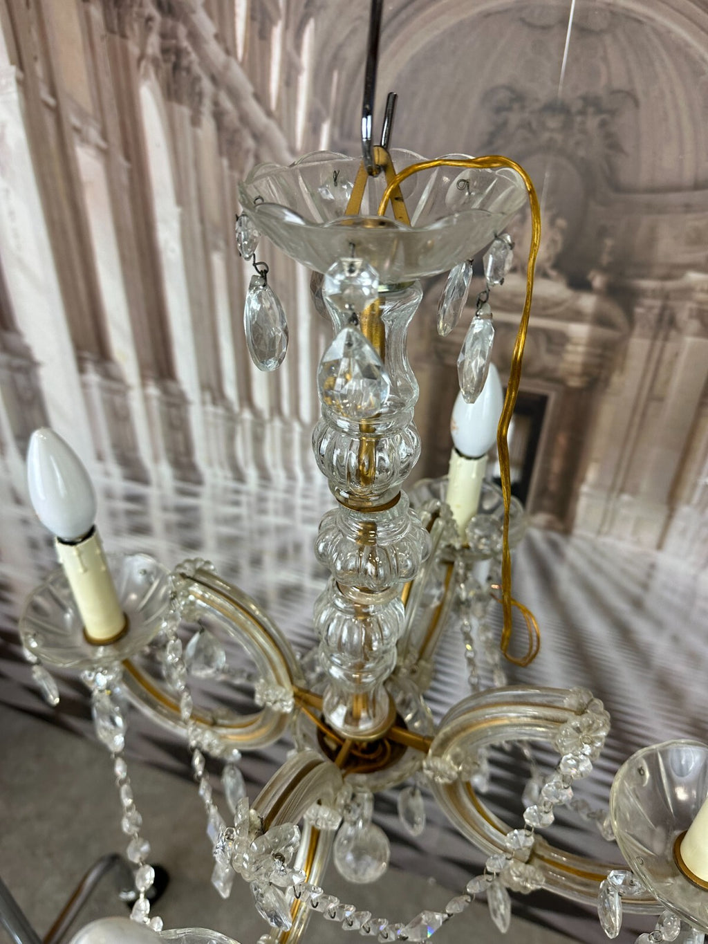 Deckenleuchter aus Glas mit Behang Deckenlampe Prunkleuchter Kronleuchter