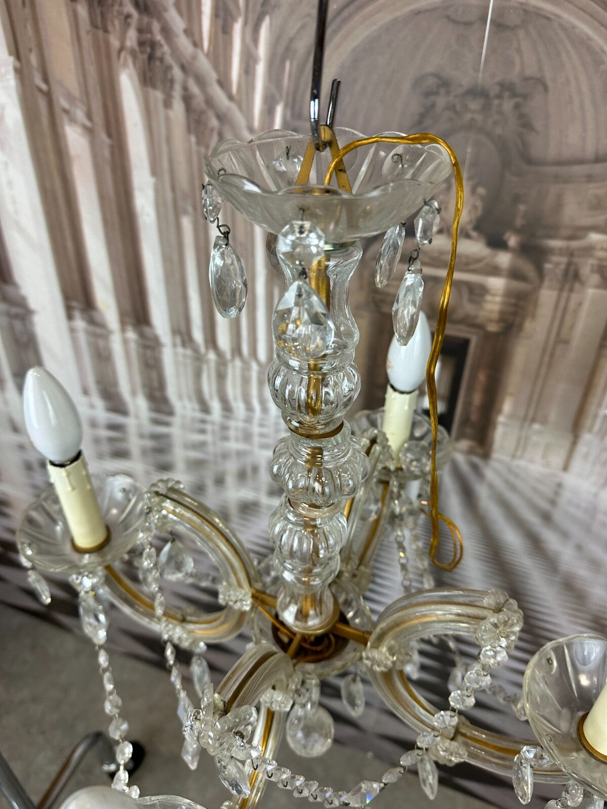 Deckenleuchter aus Glas mit Behang Deckenlampe Prunkleuchter Kronleuchter