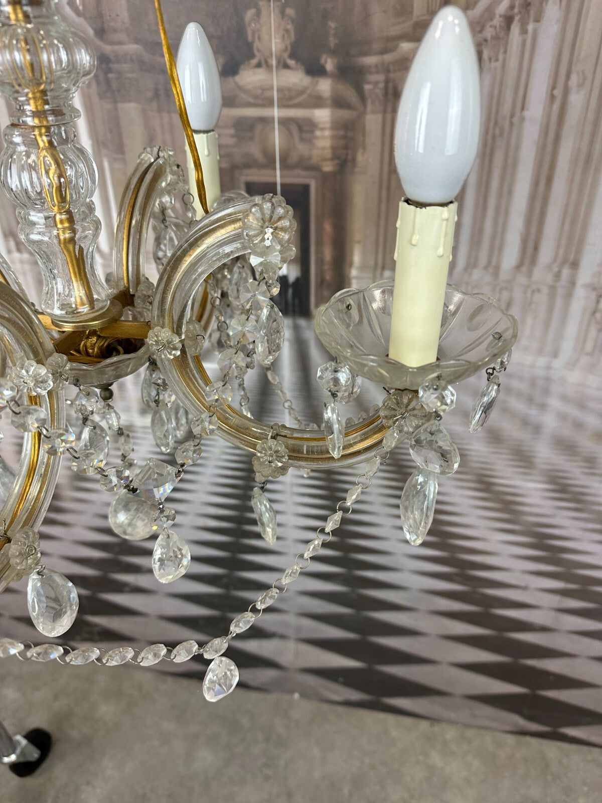 Deckenleuchter aus Glas mit Behang Deckenlampe Prunkleuchter Kronleuchter