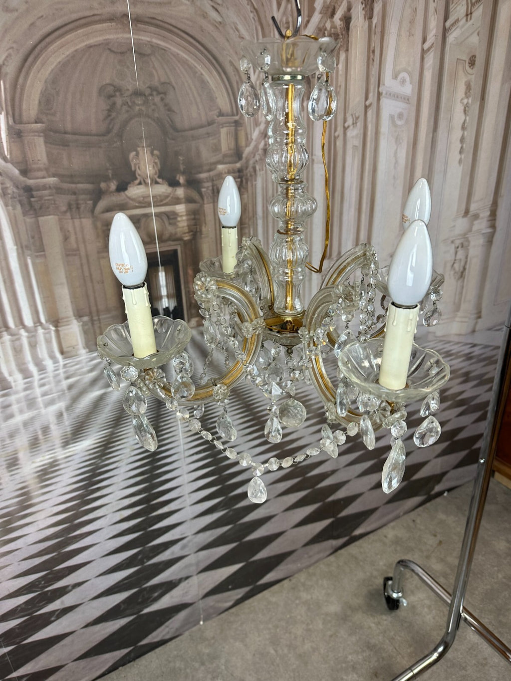 Deckenleuchter aus Glas mit Behang Deckenlampe Prunkleuchter Kronleuchter