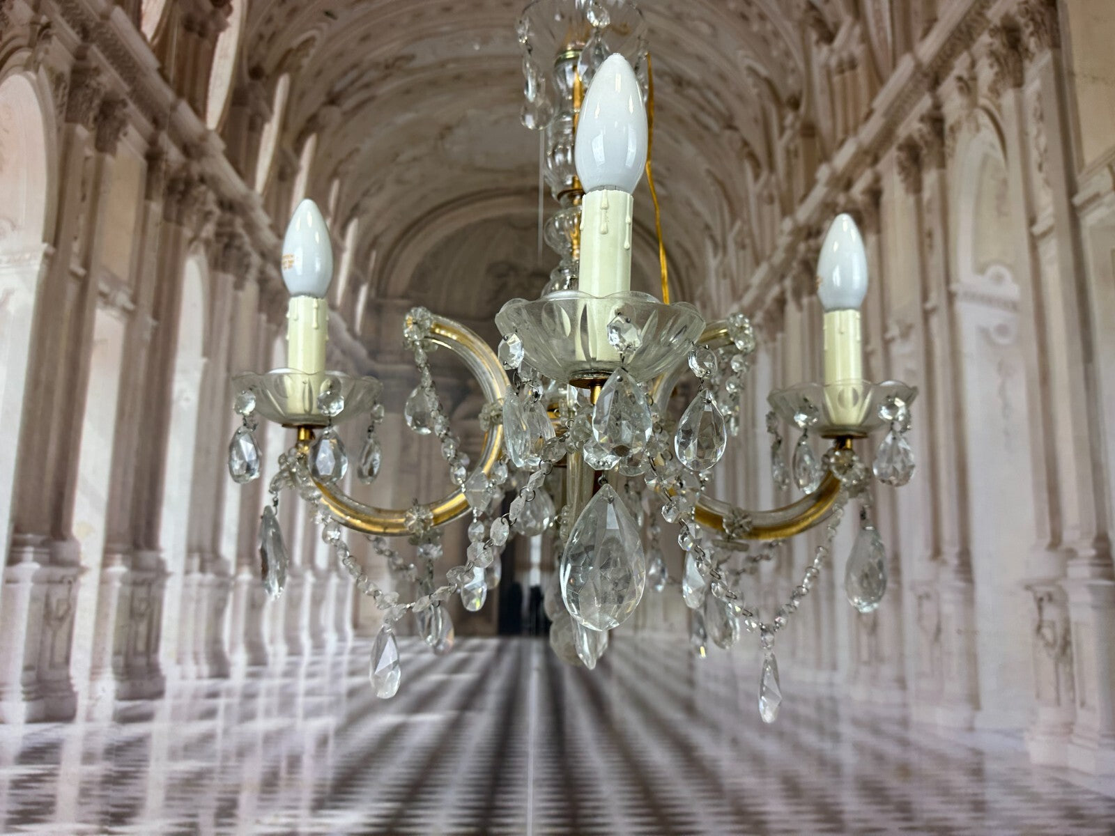 Deckenleuchter aus Glas mit Behang Deckenlampe Prunkleuchter Kronleuchter