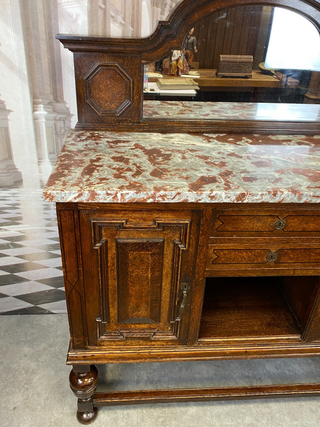 Antike Anrichte Buffet Saint Remy Marmorplatte und Spiegel um 1880 Frankreich