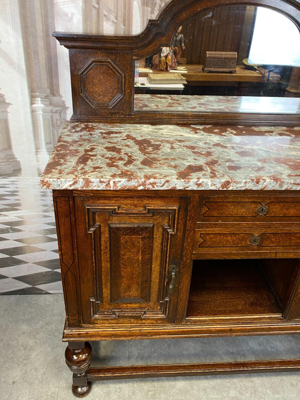 Antike Anrichte Buffet Saint Remy Marmorplatte und Spiegel um 1880 Frankreich