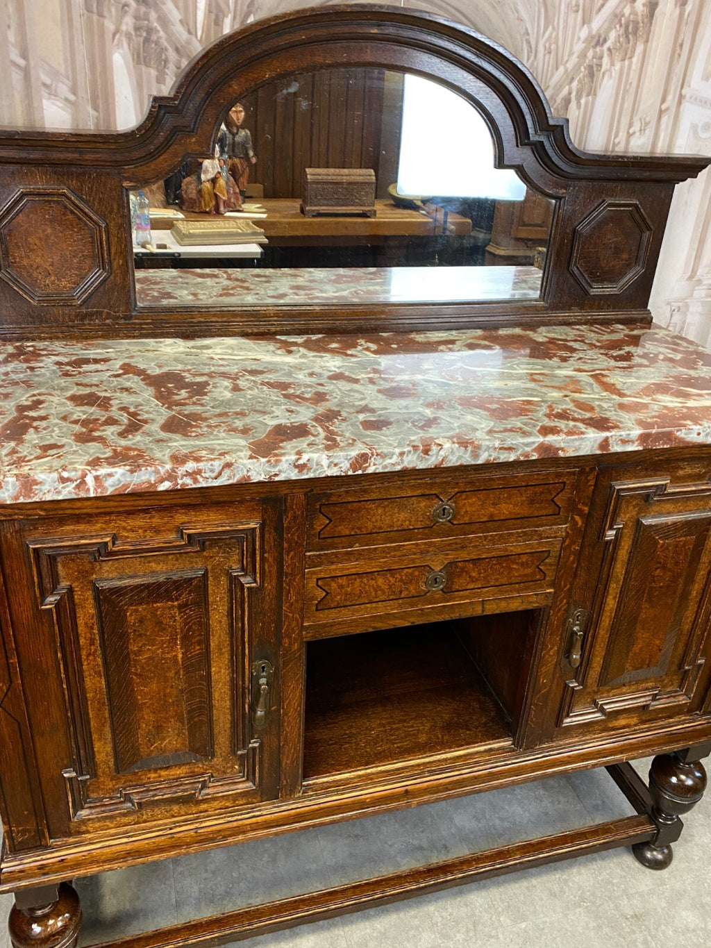 Antike Anrichte Buffet Saint Remy Marmorplatte und Spiegel um 1880 Frankreich