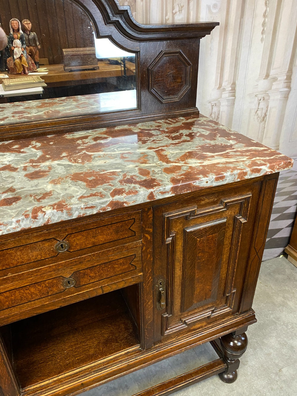 Antike Anrichte Buffet Saint Remy Marmorplatte und Spiegel um 1880 Frankreich