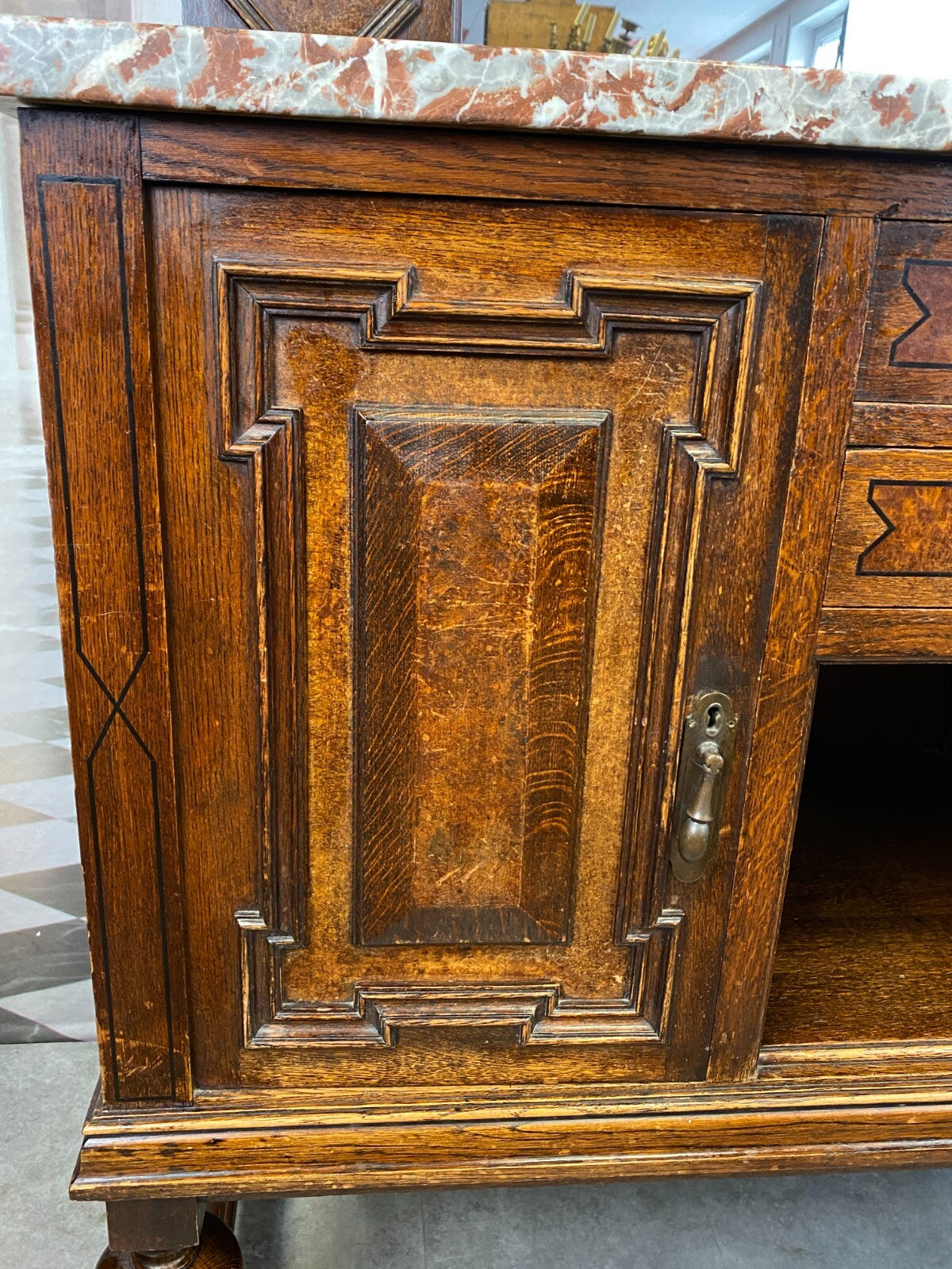 Antike Anrichte Buffet Saint Remy Marmorplatte und Spiegel um 1880 Frankreich