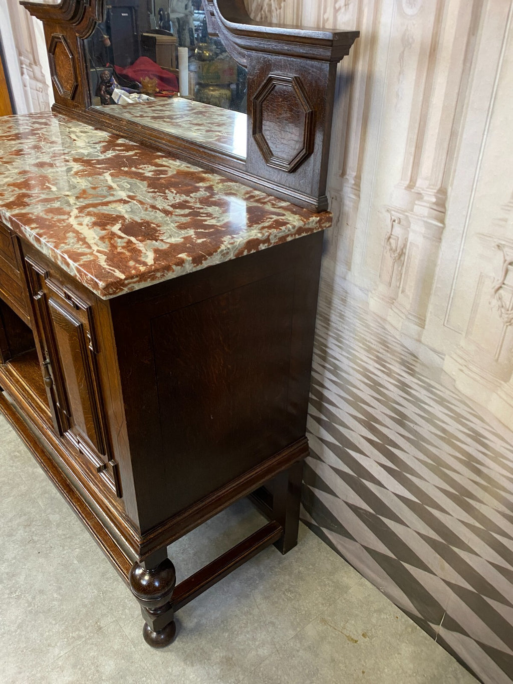 Antike Anrichte Buffet Saint Remy Marmorplatte und Spiegel um 1880 Frankreich