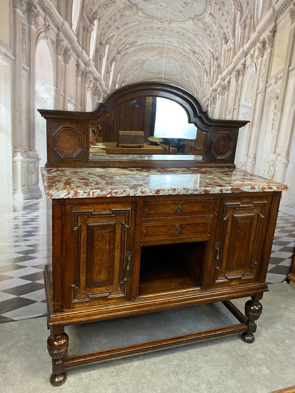 ANTIKE ANRICHTE BUFFET SAINT REMY MARMORPLATTE UND SPIEGEL UM 1880 FRANKREICH