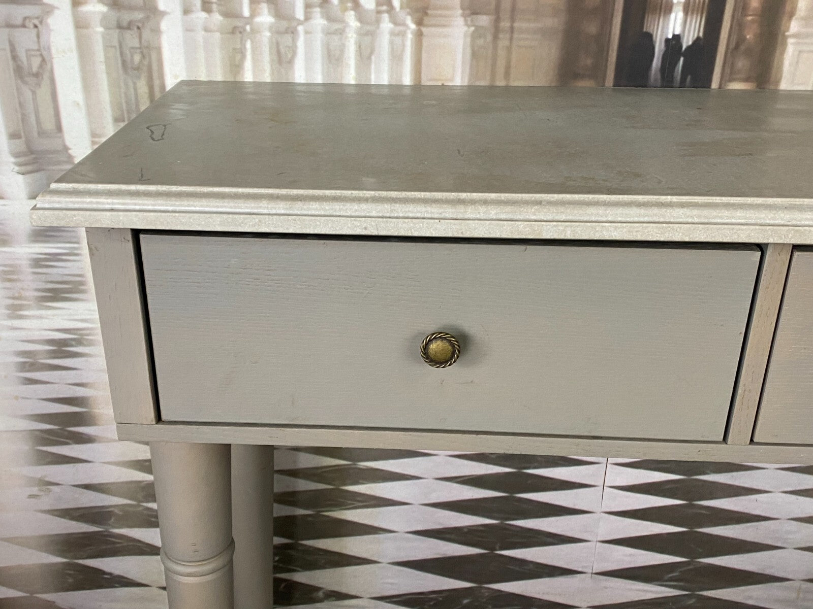 Moderne Wandkonsole Holz massiv mit Specksteinplatte Naturstein