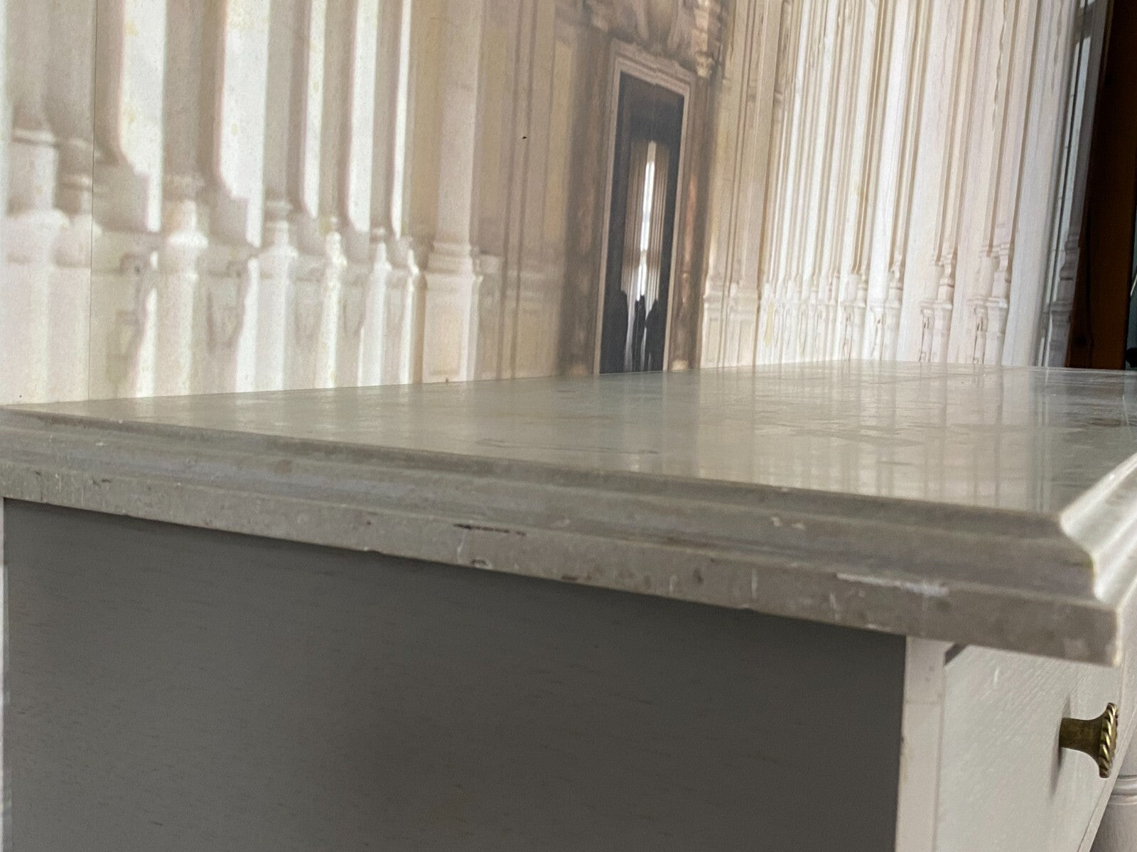 Moderne Wandkonsole Holz massiv mit Specksteinplatte Naturstein