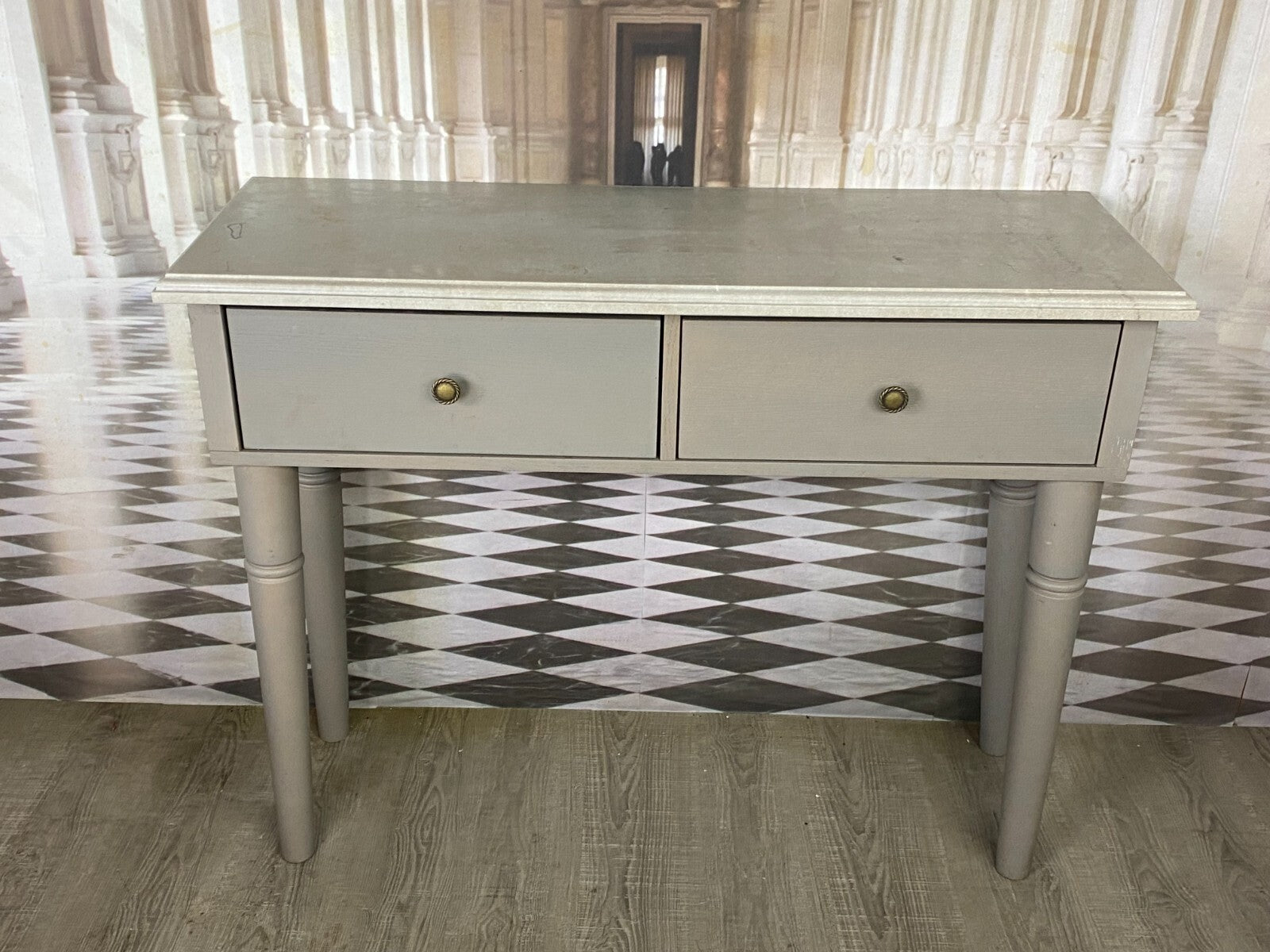 MODERNE WANDKONSOLE HOLZ MASSIV MIT SPECKSTEINPLATTE NATURSTEIN