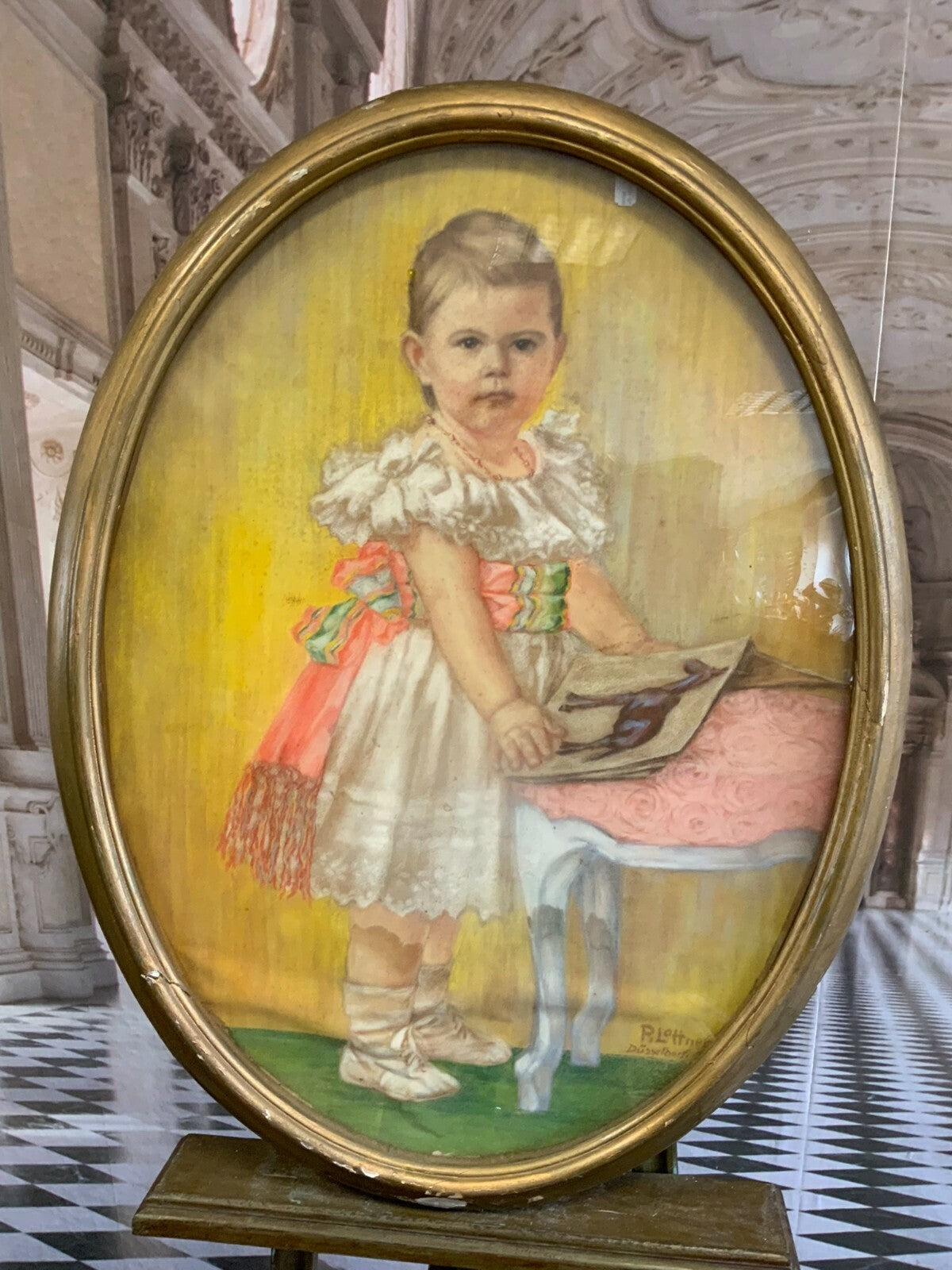 Pastell Portrait Mädchen von R. Lottner Düsseldorf signiert