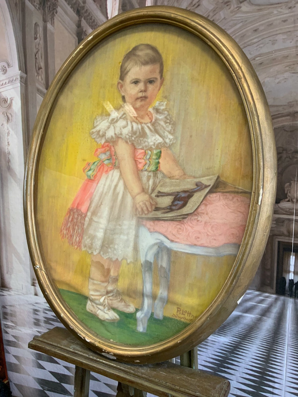 Pastell Portrait Mädchen von R. Lottner Düsseldorf signiert
