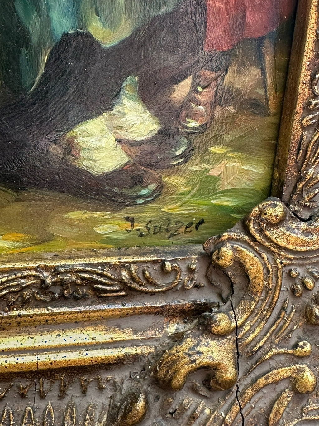 Ölgemälde massiv gerahmt die Zitherspielerin signiert J. Sulzer