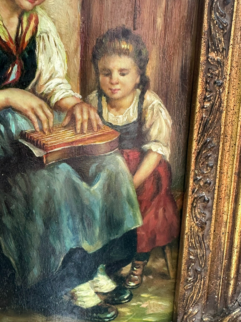Ölgemälde massiv gerahmt die Zitherspielerin signiert J. Sulzer
