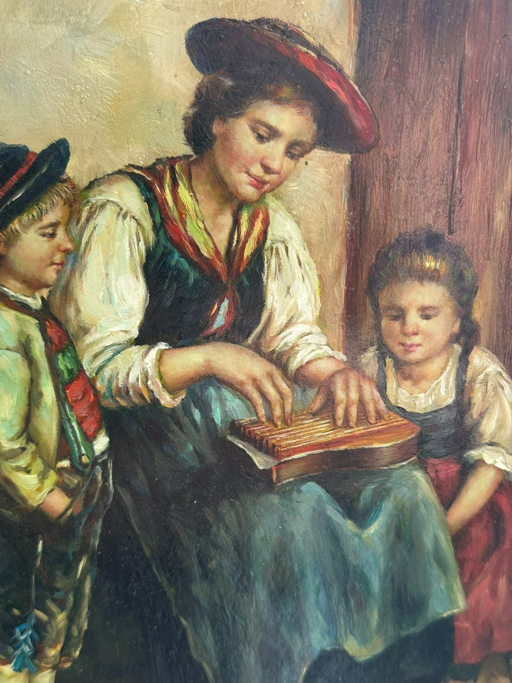 Ölgemälde massiv gerahmt die Zitherspielerin signiert J. Sulzer