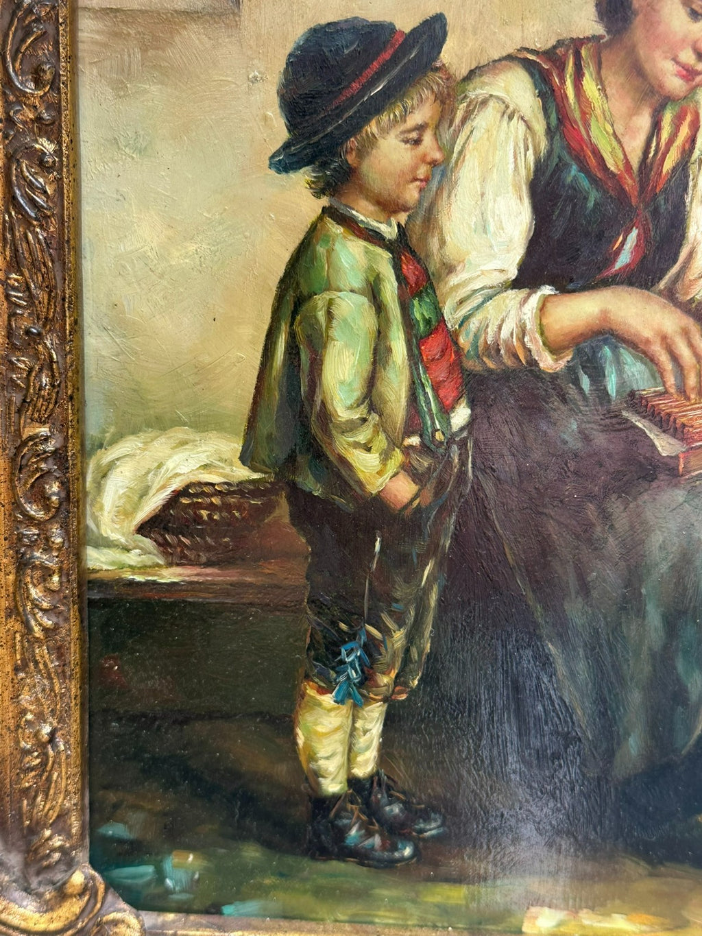 Ölgemälde massiv gerahmt die Zitherspielerin signiert J. Sulzer