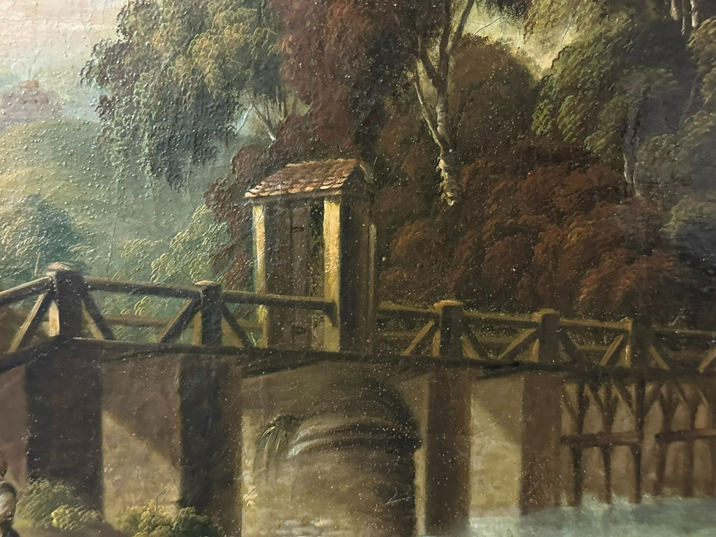 Barock Altmeister Ölgemälde Rast an der Brücke Personen 18/19 tes Jhdt