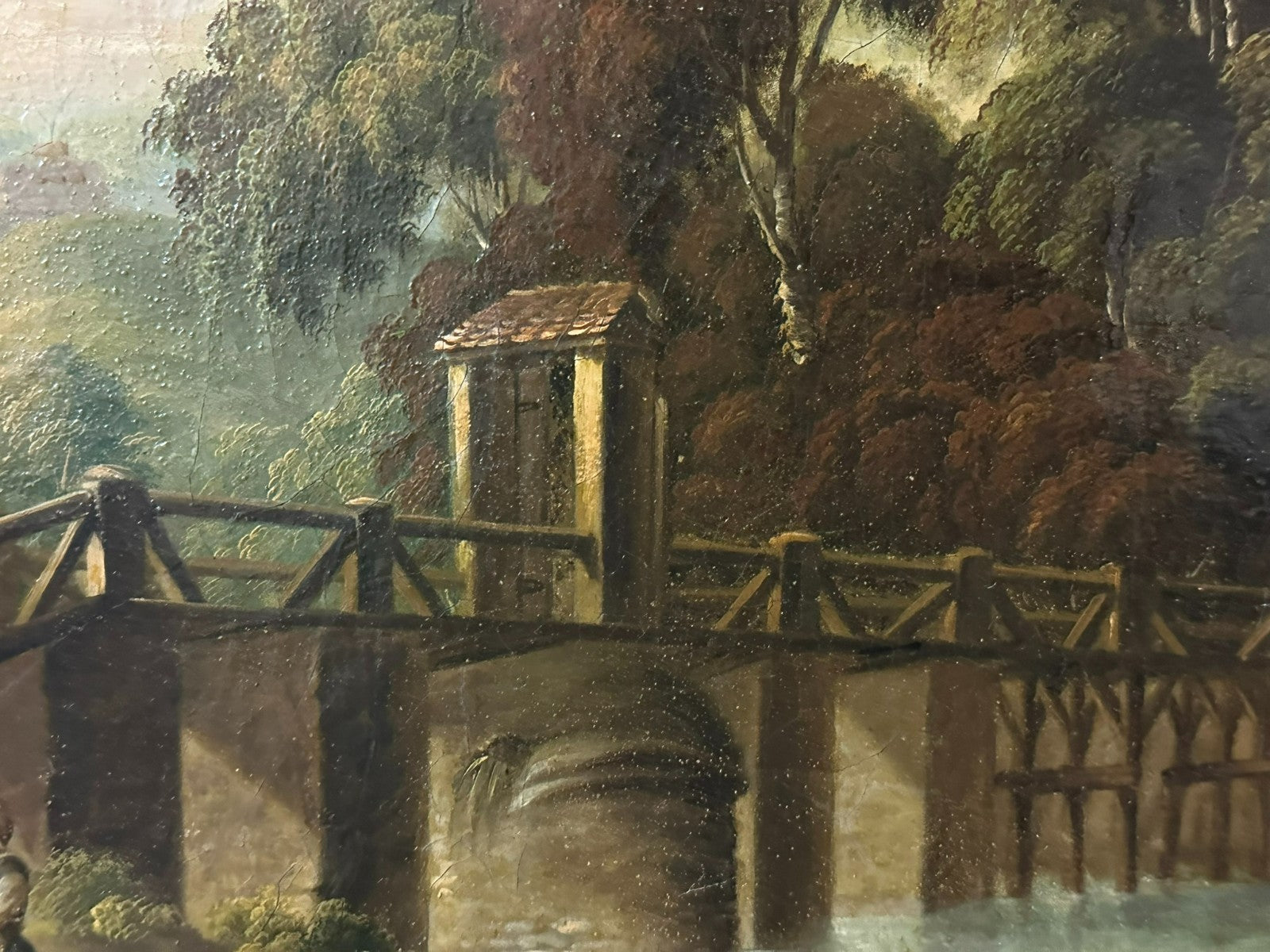 Barock Altmeister Ölgemälde Rast an der Brücke Personen 18/19 tes Jhdt
