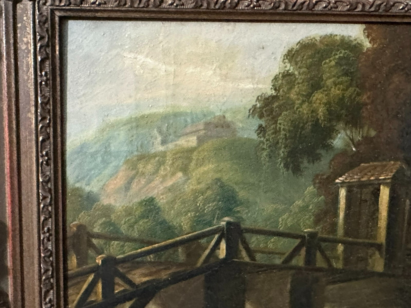 Barock Altmeister Ölgemälde Rast an der Brücke Personen 18/19 tes Jhdt