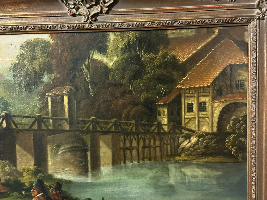 Barock Altmeister Ölgemälde Rast an der Brücke Personen 18/19 tes Jhdt