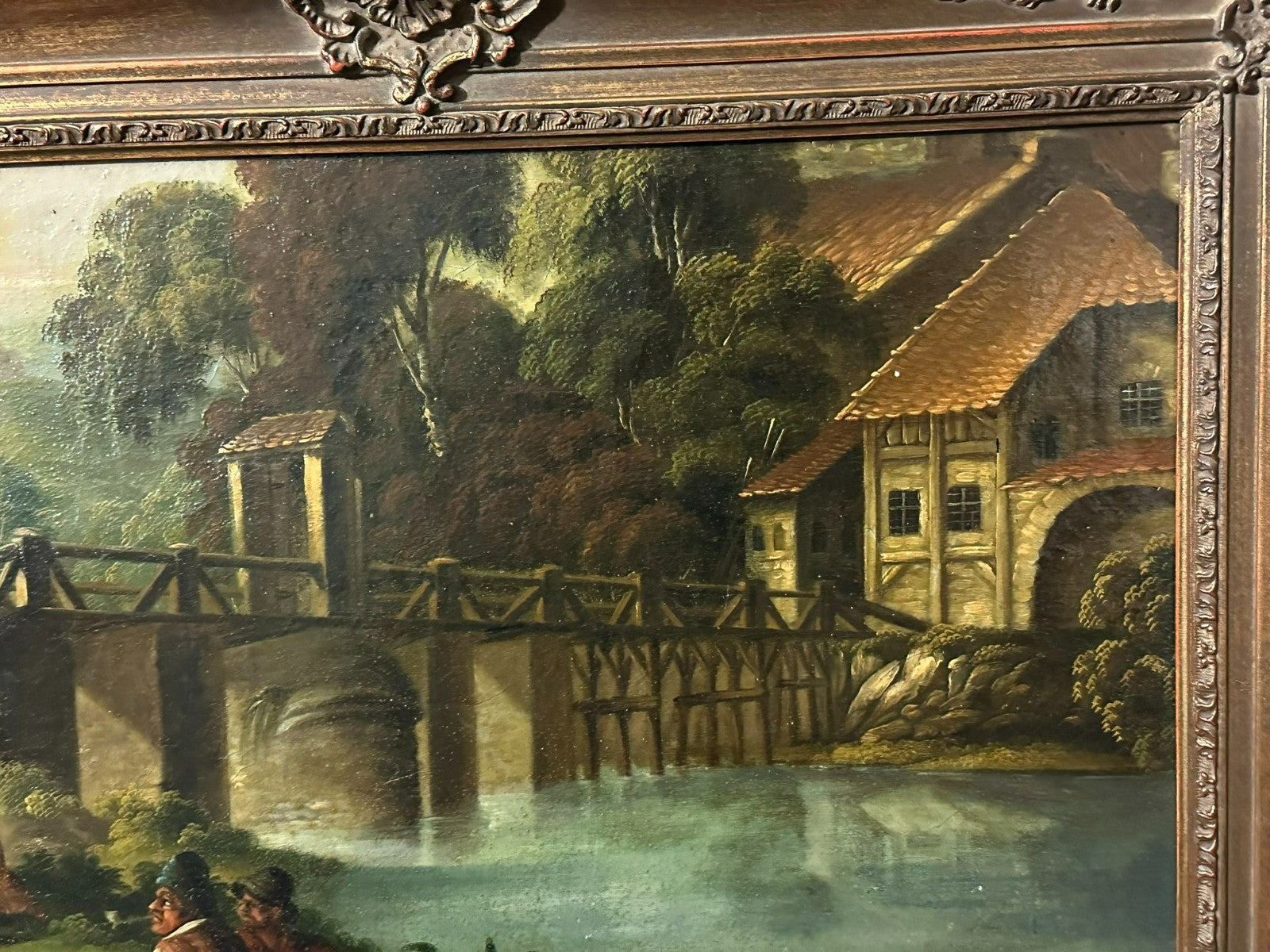 Barock Altmeister Ölgemälde Rast an der Brücke Personen 18/19 tes Jhdt