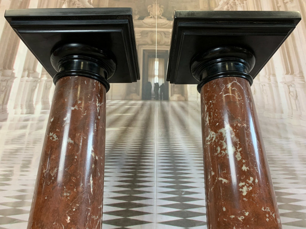 Paar Marmor Säulen um 1880 massiv gearbeitet 103cm 2x antike Marmorsäule