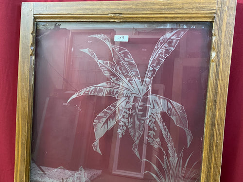 Antike Glasscheibe Jugendstil um 1890 Fenster Palme 63x98cm