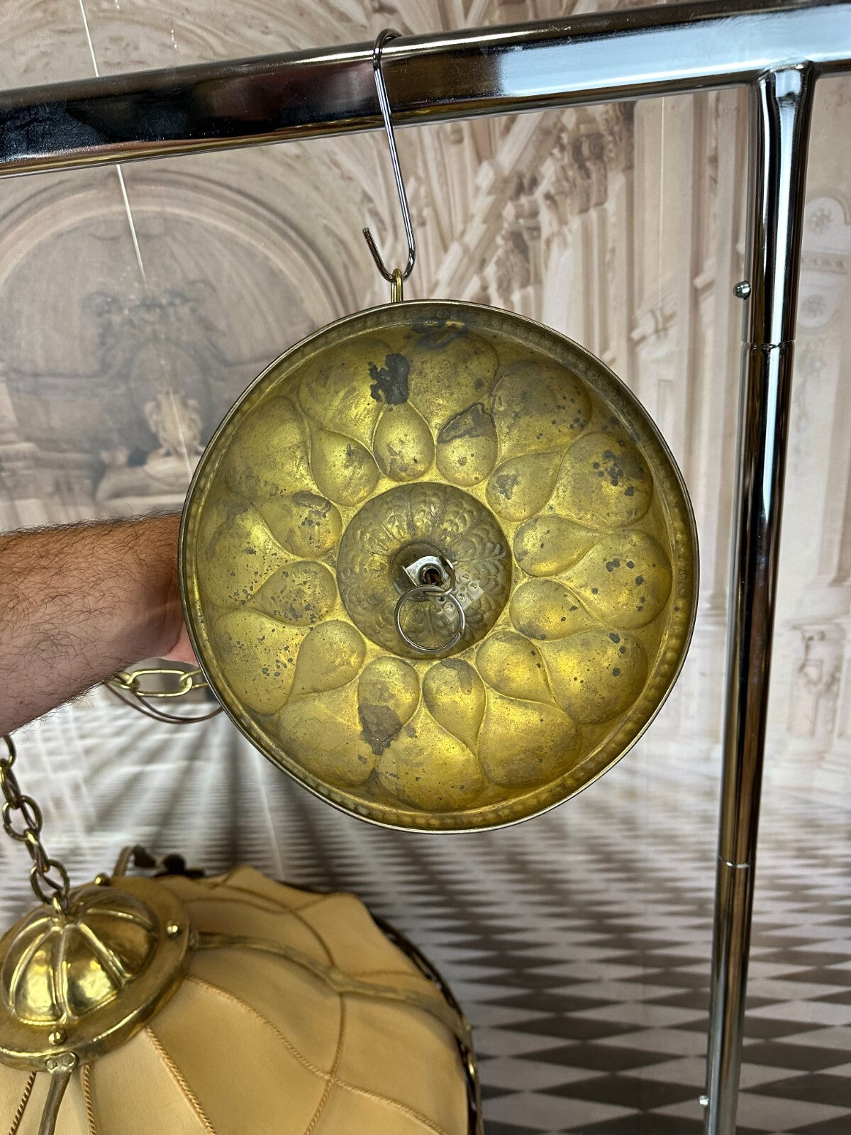 Antiker Deckenleuchter aus Messing Deckenlampe Prunkleuchter Art Deco 1930er