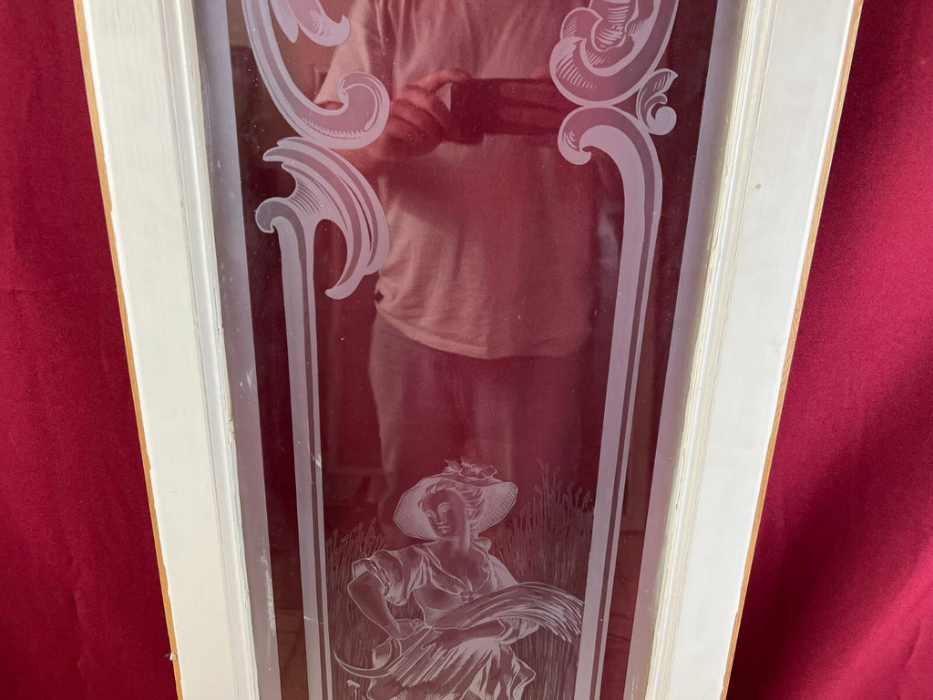 2x antike Glasscheibe Jugendstil um 1890 Fenster Personen 43,5x143cm