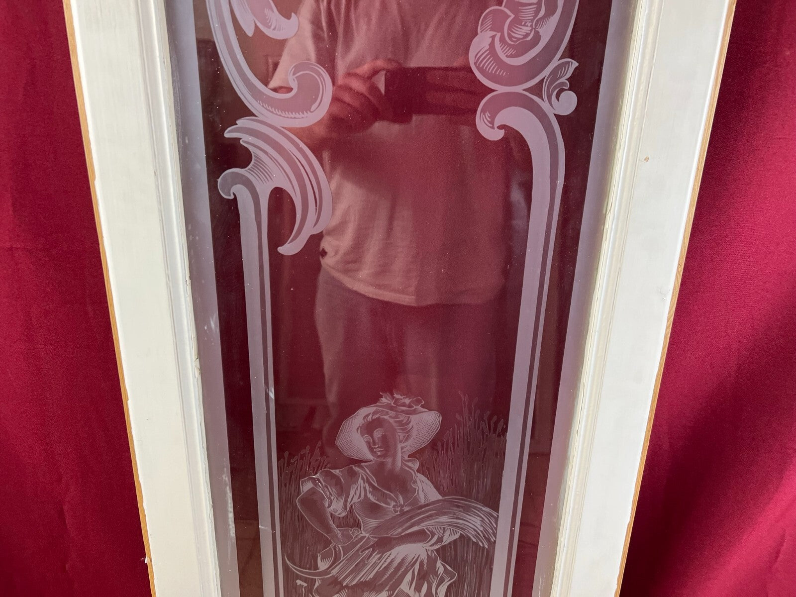 2x antike Glasscheibe Jugendstil um 1890 Fenster Personen 43,5x143cm