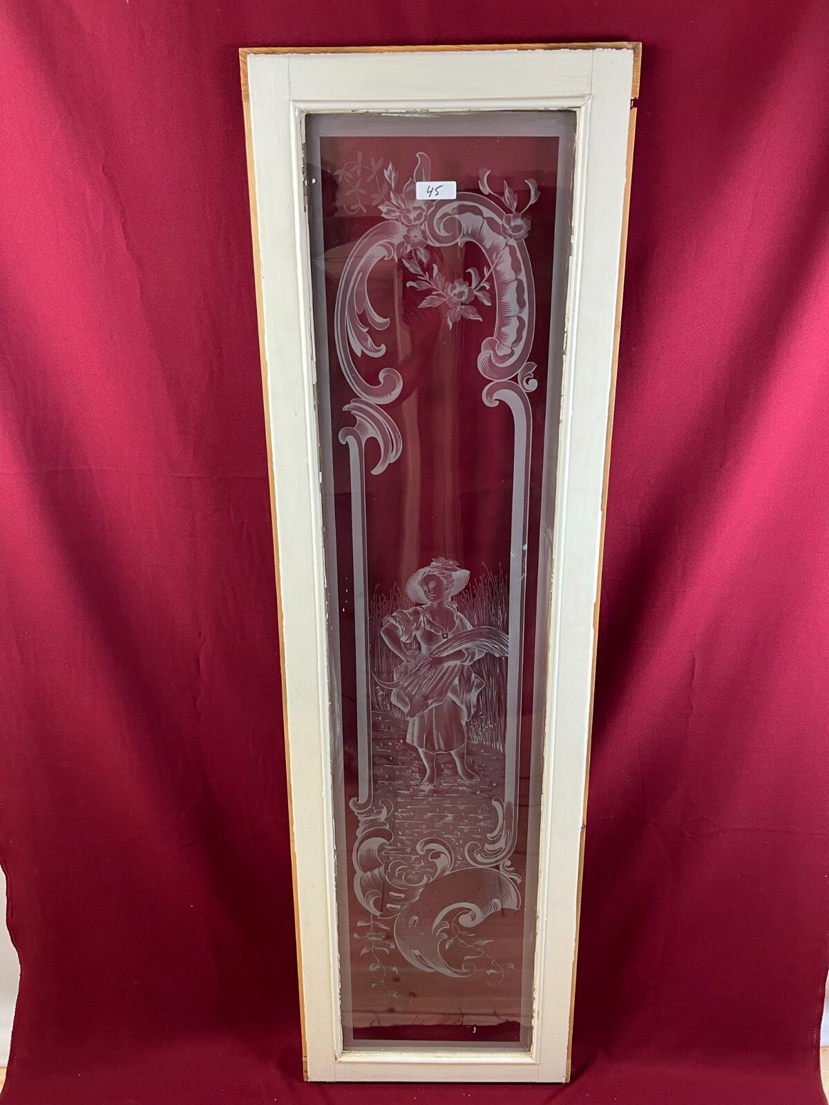 2x antike Glasscheibe Jugendstil um 1890 Fenster Personen 43,5x143cm
