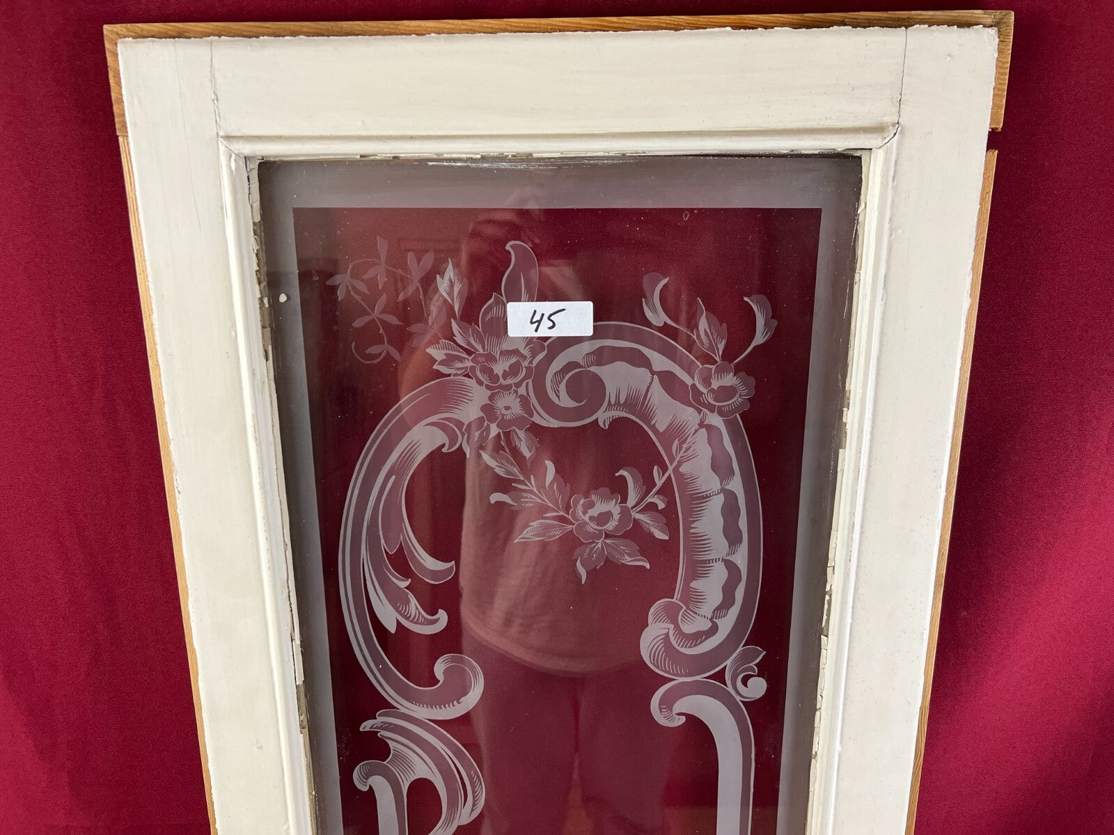 2x antike Glasscheibe Jugendstil um 1890 Fenster Personen 43,5x143cm
