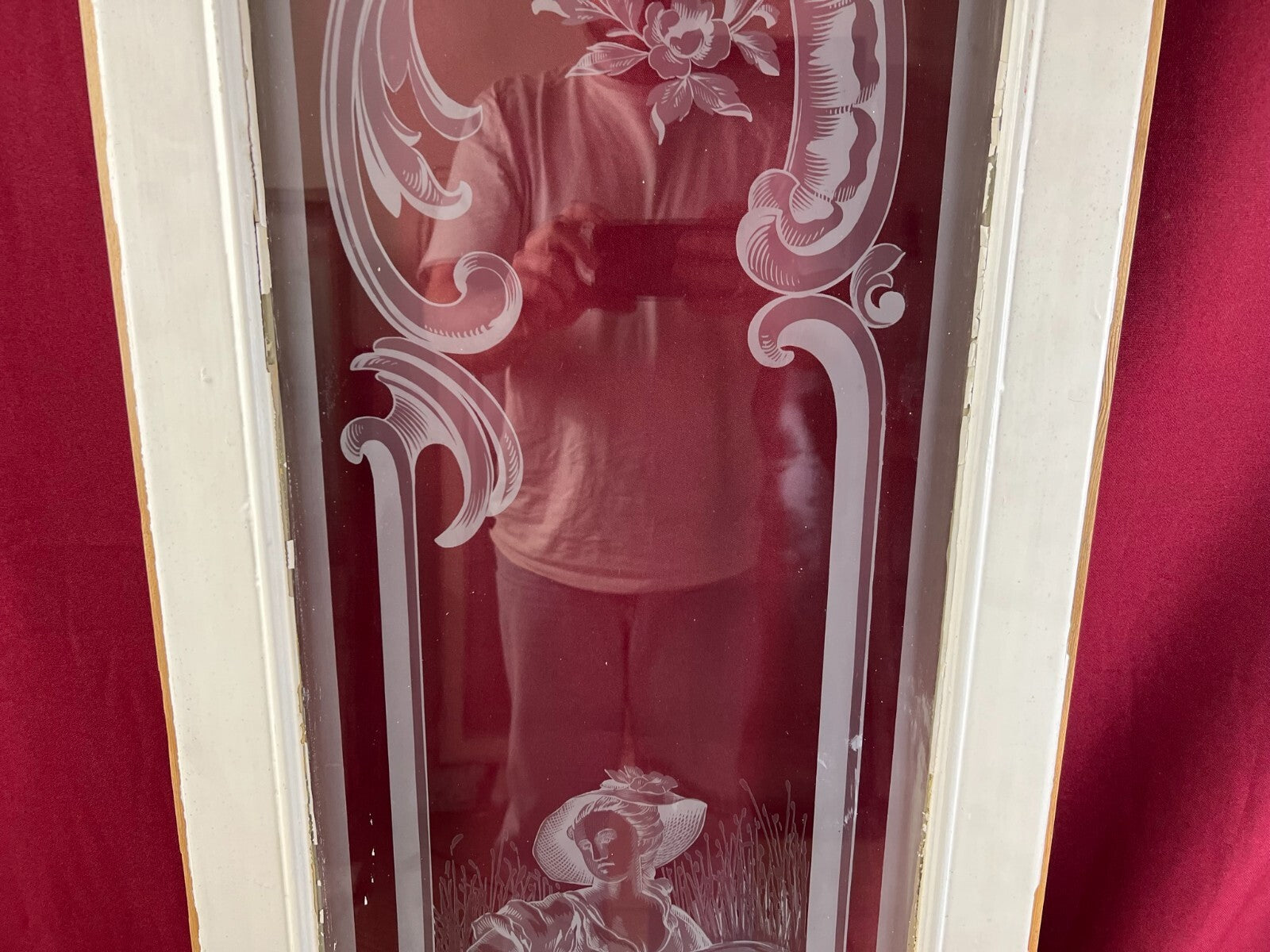 2x antike Glasscheibe Jugendstil um 1890 Fenster Personen 43,5x143cm
