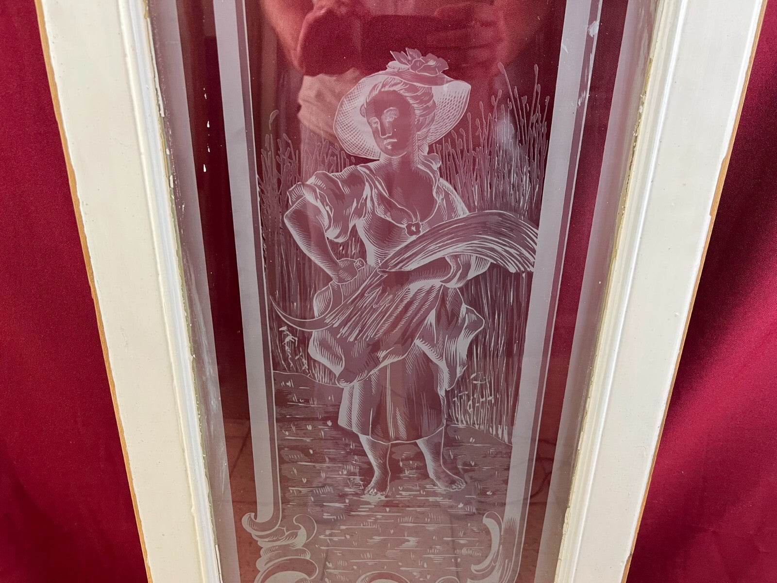 2x antike Glasscheibe Jugendstil um 1890 Fenster Personen 43,5x143cm