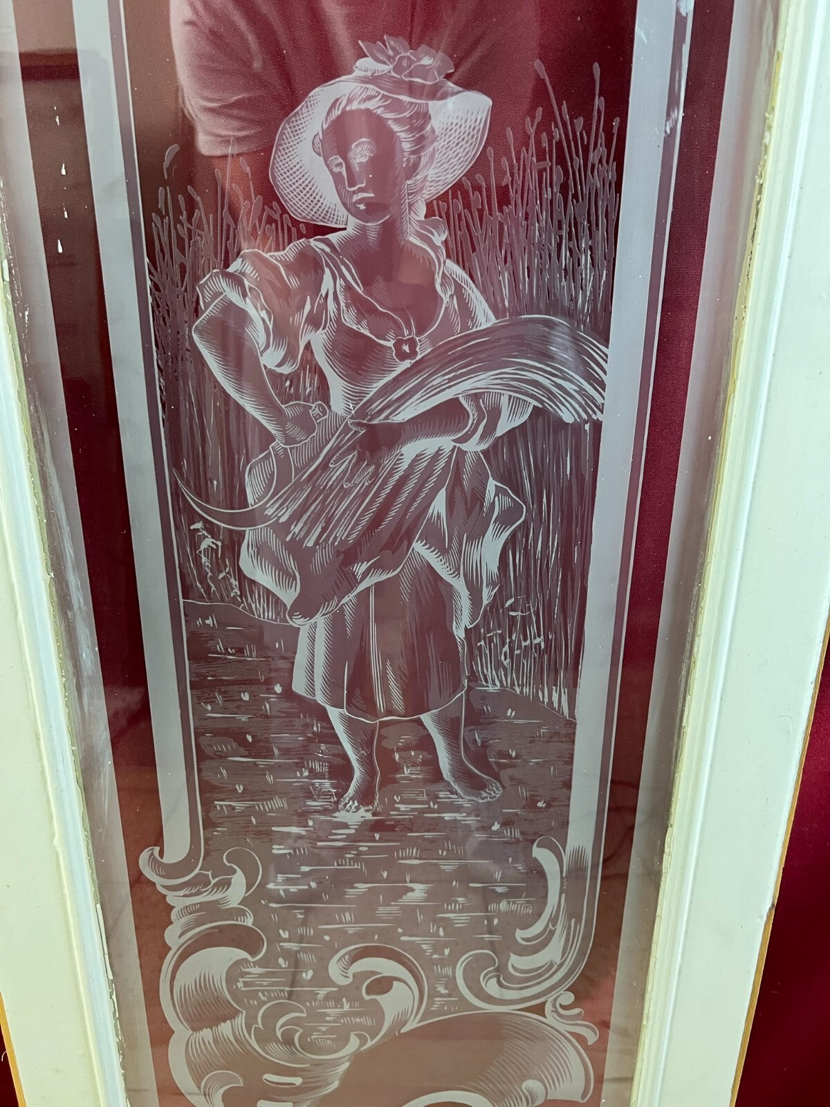 2x antike Glasscheibe Jugendstil um 1890 Fenster Personen 43,5x143cm